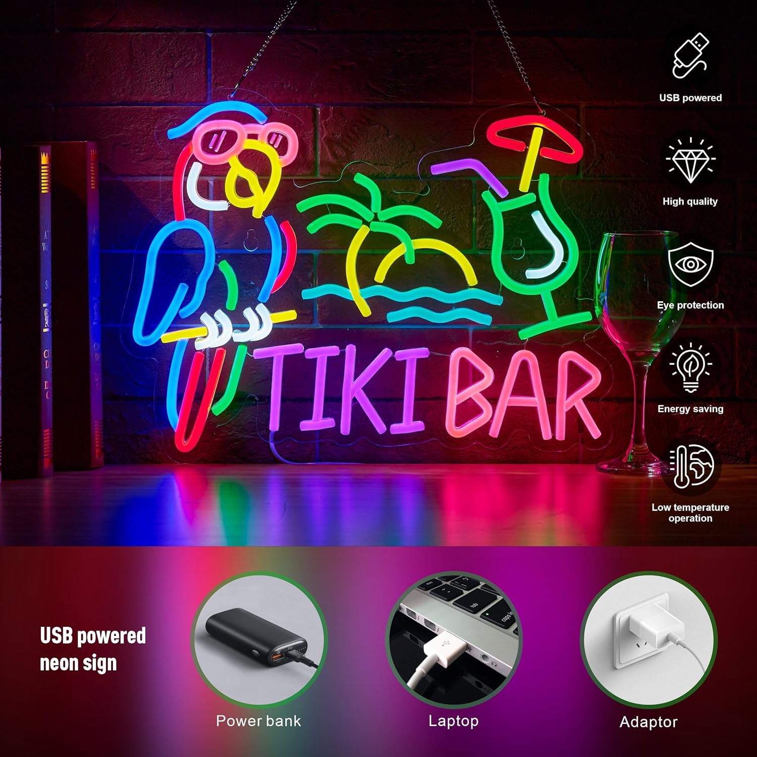Insegna al Neon Tiki Bar con P - Wall Decor Lighting Tree recensione e prezzo